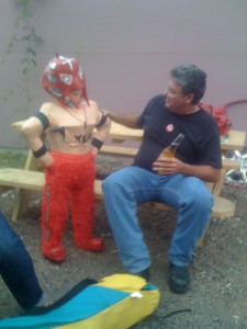 oct27 184 Motorcycle Mike shares a special moment with Senor Luchador.