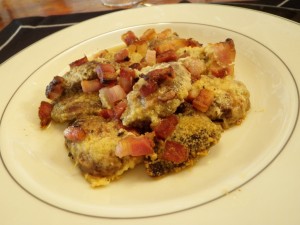 PB100163 Dove breast with parmesan and pork belly.